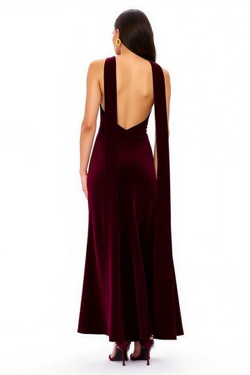 Burgundy A-Line Velvet Holiday Dress
